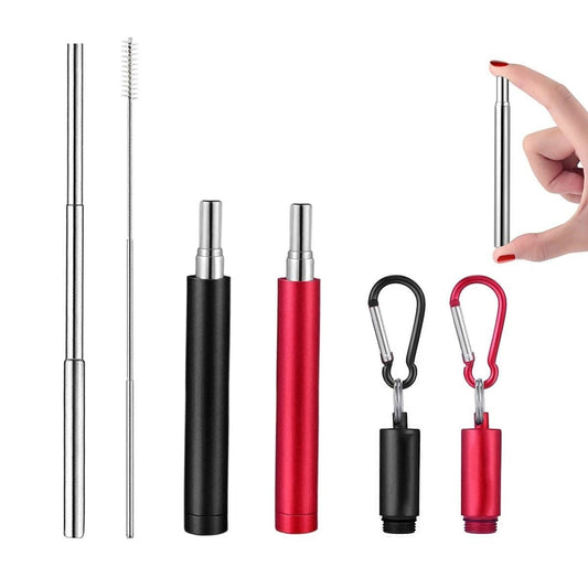 Paille Inox Télescopique et Réutilisable + Brosse Nettoyage ECOLOGIQUE
