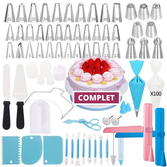Kit Pâtisserie Professionnel Complet Avec Plateau Tournant - 24 Douilles, Lisseur, Spatules Et Accessoires